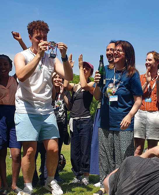 Joanna presenting the prize to the most valuable rounders game player