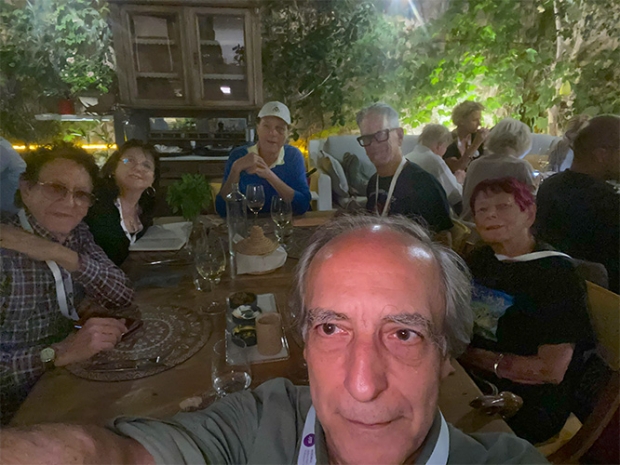 Lunch with (L-R) Les Mills, Joanna Quinn, Nik, Nancy, and (center), George Sifianos